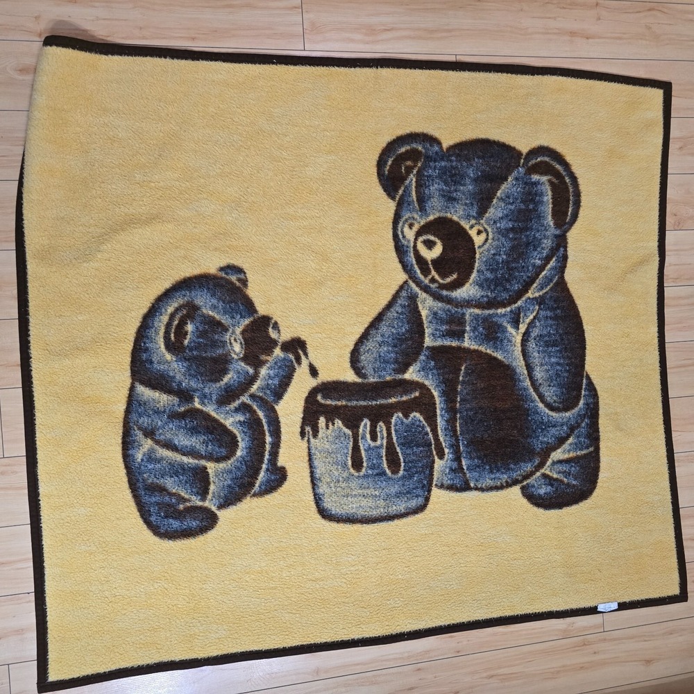 Vintage‎ Biederlack Reversible Blanket Teddy Bear with Honey Pot Throw USA - Picture 4 of 8